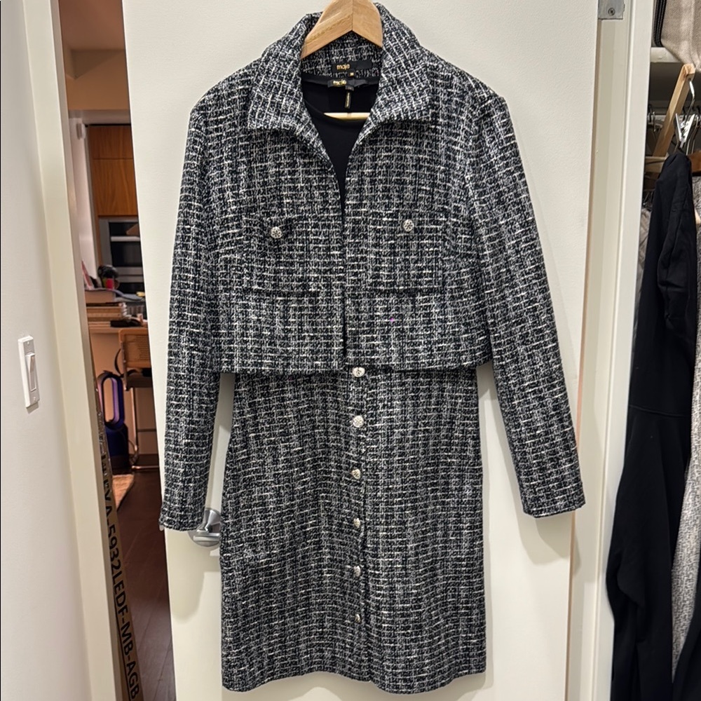 Maje Tweed 2-in-1 Dress Jacket Set - 38